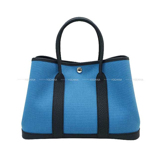 HERMES tote bag Garden Party 30 TPM Bleu Jean/Blue Indigo Toile Militaire/Veau Negonda Silver HW Stamp B[EXCELLENT][Authentic]