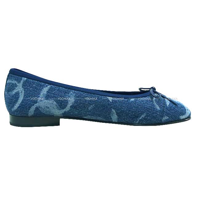 2023/2024 AW CHANEL Flat Shoes Ballerina COCO Mark #37.5 Dark Blue/White Print Denim #37.5 G02819[EXCELLENT][Authentic]