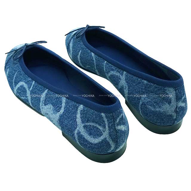 2023/2024 AW CHANEL Flat Shoes Ballerina COCO Mark #37.5 Dark Blue/White Print Denim #37.5 G02819[EXCELLENT][Authentic]