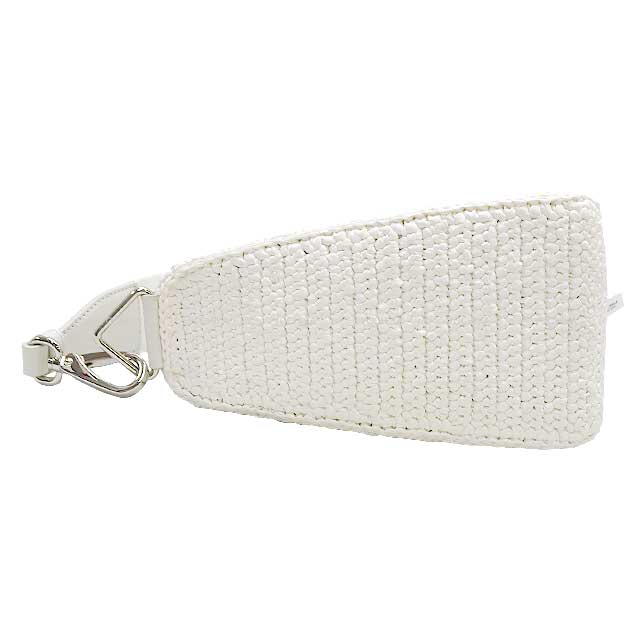 PRADA Shoulder bag Triangle Cloche Mini-porch Blanc (White) like raffia Silver HW 1BH190[EXCELLENT][Authentic]