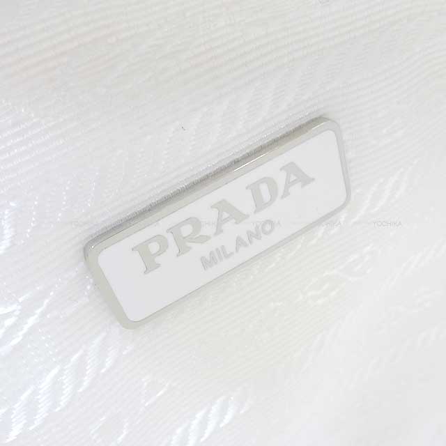 PRADA Shoulder bag Triangle Cloche Mini-porch Blanc (White) like raffia Silver HW 1BH190[EXCELLENT][Authentic]