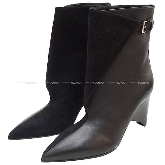 HERMES boots Short Boots Hanae 85 #38 Noir (Black) Chevre Veroa/Veau Souple #38 Silver HW[BRAND NEW][Authentic]