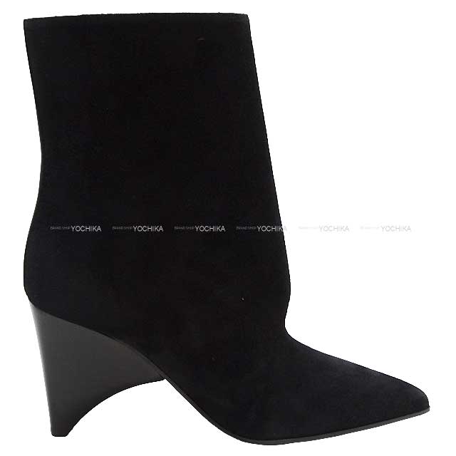 HERMES boots Short Boots Hanae 85 #38 Noir (Black) Chevre Veroa/Veau Souple #38 Silver HW[BRAND NEW][Authentic]