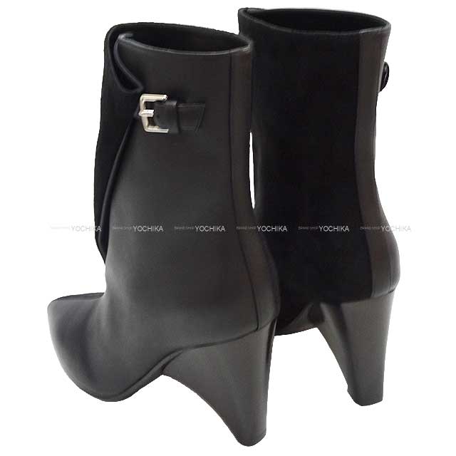 HERMES boots Short Boots Hanae 85 #38 Noir (Black) Chevre Veroa/Veau Souple #38 Silver HW[BRAND NEW][Authentic]