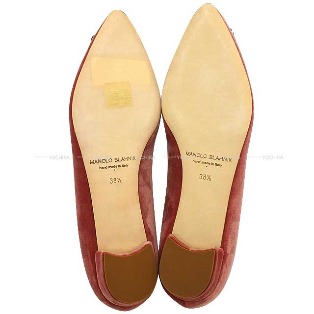 MANOLO BLAHNIK pumps Flat HANGISI Bijoux #38.5 Rose pink Velour/Velvet #38.5[EXCELLENT][Authentic]