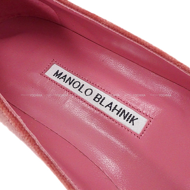 MANOLO BLAHNIK pumps Flat HANGISI Bijoux #38.5 Rose pink Velour/Velvet #38.5[EXCELLENT][Authentic]