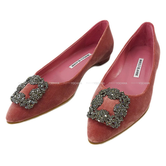 MANOLO BLAHNIK pumps Flat HANGISI Bijoux #38.5 Rose pink Velour/Velvet #38.5[EXCELLENT][Authentic]