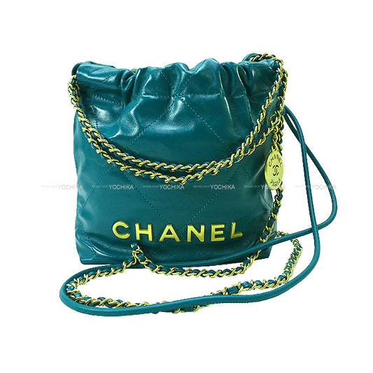 CHANEL Shoulder bag CHANEL 22 Mini Matlasse With Medal Charm Chain Bag Green Shiny Calf Skin Mat Gold HW AS3980[EXCELLENT][Authentic]