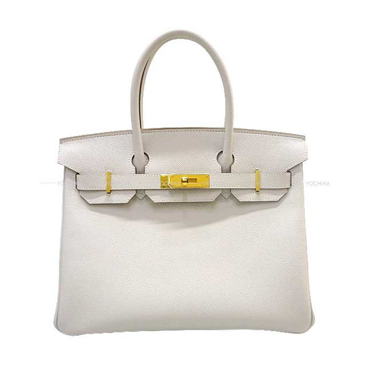 HERMES Handbag Birkin30 New Gris Perle Ever Grain Gold HW Stamp B[BRAND NEW][Authentic]