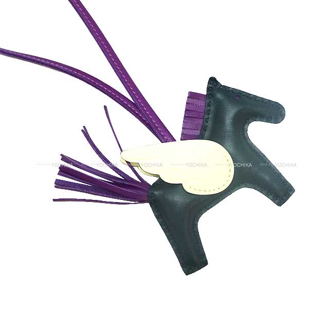 HERMES bag charm Rodeo Pegasus PM Vert Cypress/Violet/Jaune Milton Agneau Milo/Veau Swift Stamp B[EXCELLENT][Authentic]