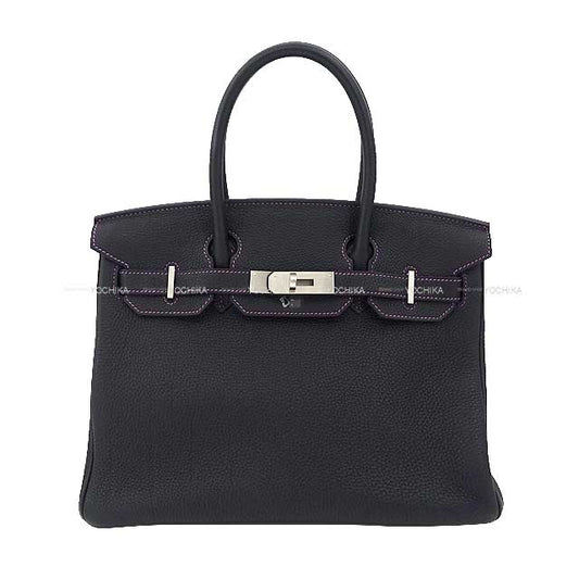 [Pre-loved] HERMES Handbag Birkin30 Personal Order Noir (Black)/Gris Perle Veau Jonathan Mat Silver HW Stamp Z[LIKE NEW][Authentic]