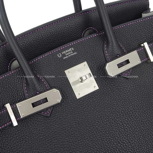 [Pre-loved] HERMES Handbag Birkin30 Personal Order Noir (Black)/Gris Perle Veau Jonathan Mat Silver HW Stamp Z[LIKE NEW][Authentic]