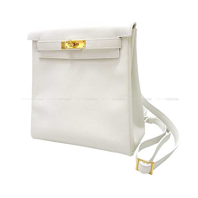 HERMES Backpack/daypack/Ruck sack Kelly Ado PM Blanc (White) Evercolor Gold HW Stamp Z[EXCELLENT][Authentic]