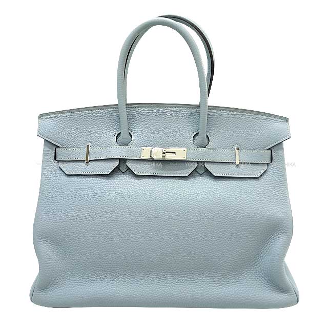 [Pre-loved] HERMES Handbag Birkin35 Bleu Lin Epsom Souple Silver HW Stamp □P[USED A][Authentic]