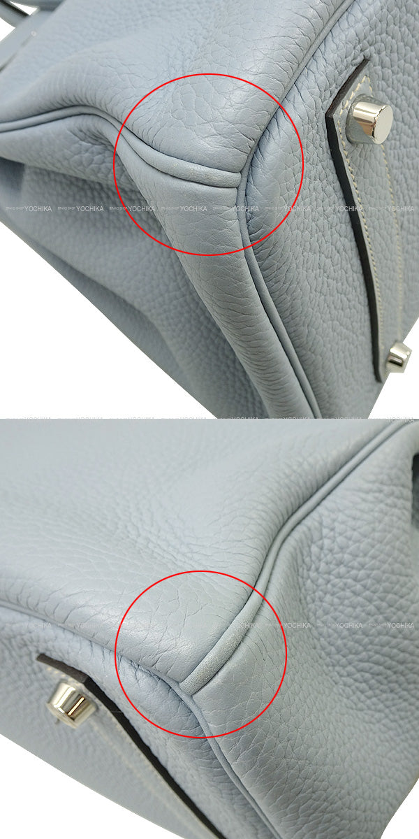 [Pre-loved] HERMES Handbag Birkin35 Bleu Lin Epsom Souple Silver HW Stamp □P[USED A][Authentic]