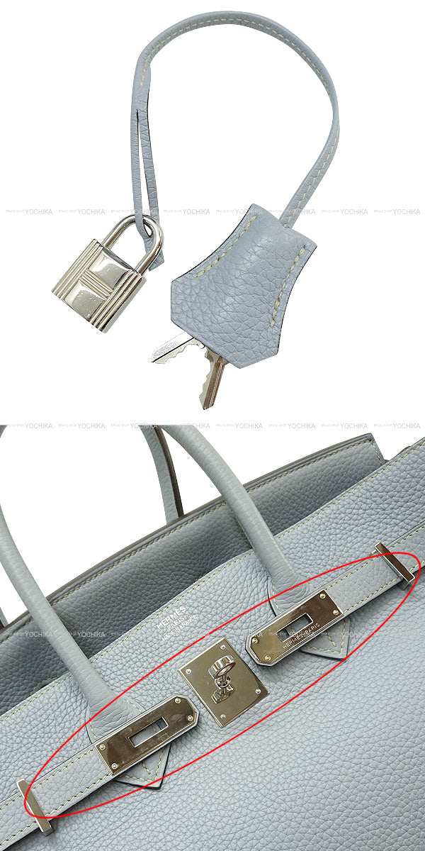 [Pre-loved] HERMES Handbag Birkin35 Bleu Lin Epsom Souple Silver HW Stamp □P[USED A][Authentic]