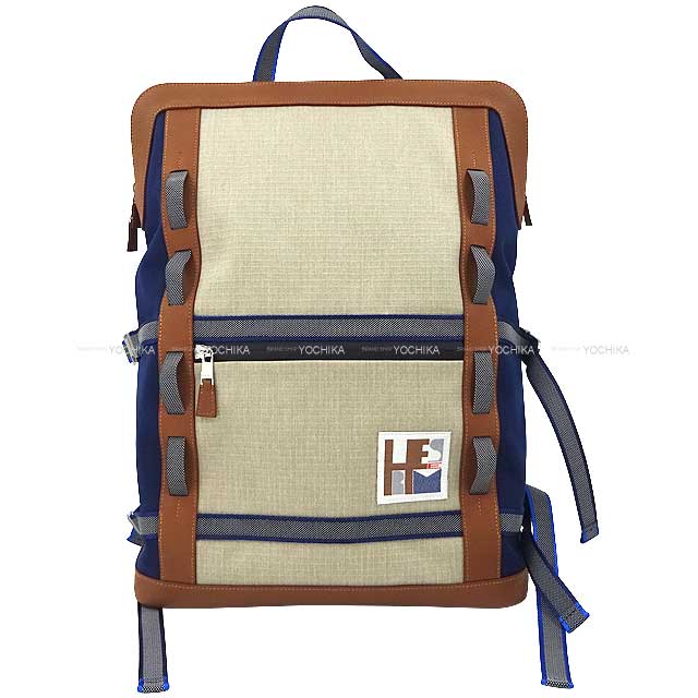 HERMES Backpack/daypack/Ruck sack Backpack Off Piste REGATE Horizon scissors Snow bag Fauve/Bleu Saphir/Ficelle Toile Bivouac canvas/Taurillon Clemence/Toile H Silver HW Stamp B[BRAND NEW][Authentic]