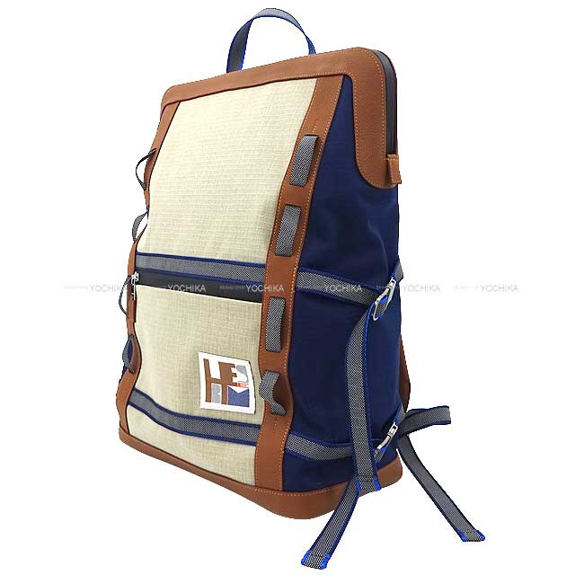 HERMES Backpack/daypack/Ruck sack Backpack Off Piste REGATE Horizon scissors Snow bag Fauve/Bleu Saphir/Ficelle Toile Bivouac canvas/Taurillon Clemence/Toile H Silver HW Stamp B[BRAND NEW][Authentic]