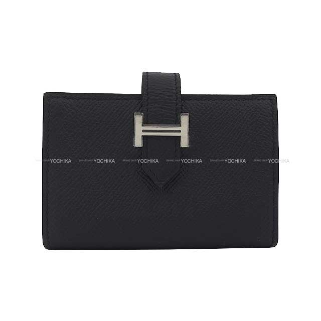 HERMES Bi-fold wallet Bearn Mini Card holder With Coin purse Noir (Black) Veau Epsom Silver HW Stamp Z[EXCELLENT][Authentic]