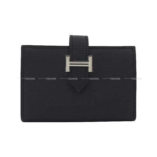 HERMES Bi-fold wallet Bearn Mini Card holder With Coin purse Noir (Black) Veau Epsom Silver HW Stamp Z[EXCELLENT][Authentic]