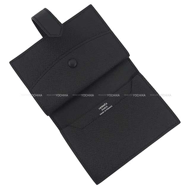 HERMES Bi-fold wallet Bearn Mini Card holder With Coin purse Noir (Black) Veau Epsom Silver HW Stamp Z[EXCELLENT][Authentic]