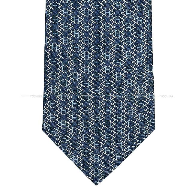 2023AW HERMES tie Fais Moi Craquer Bleu fonce/Bleu Cotton100%[BRAND NEW][Authentic]