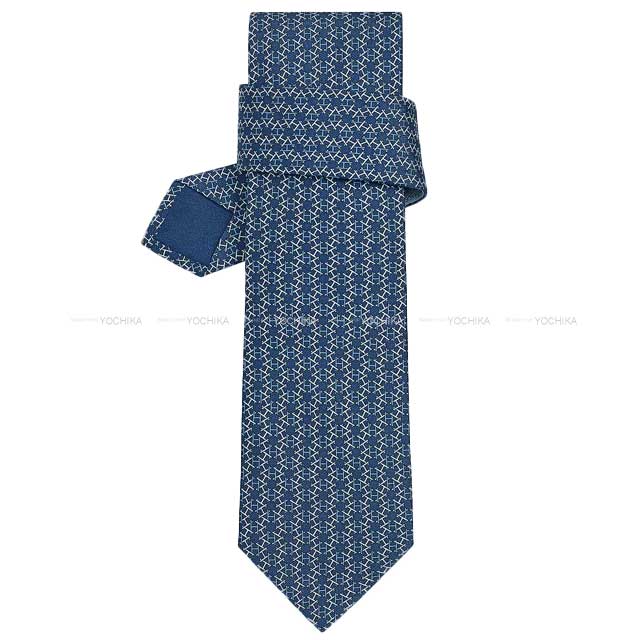 2023AW HERMES tie Fais Moi Craquer Bleu fonce/Bleu Cotton100%[BRAND NEW][Authentic]