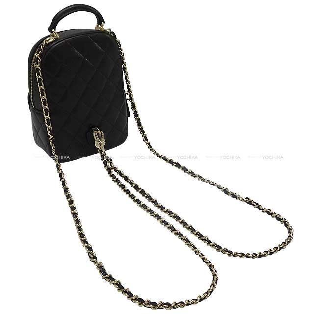 CHANEL Backpack/daypack/Ruck sack Matlasse COCO Mark Chain Card case Noir (Black) Graind Calf(Caviarskin) ChainShoulder 32.3"x2 Champagne Gold HW AP3753[BRAND NEW][Authentic]