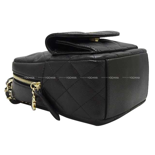 CHANEL Backpack/daypack/Ruck sack Matlasse COCO Mark Chain Card case Noir (Black) Graind Calf(Caviarskin) ChainShoulder 32.3"x2 Champagne Gold HW AP3753[BRAND NEW][Authentic]