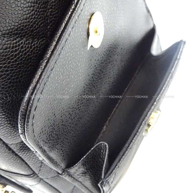 CHANEL Backpack/daypack/Ruck sack Matlasse COCO Mark Chain Card case Noir (Black) Graind Calf(Caviarskin) ChainShoulder 32.3"x2 Champagne Gold HW AP3753[BRAND NEW][Authentic]