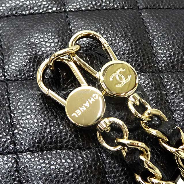 CHANEL Backpack/daypack/Ruck sack Matlasse COCO Mark Chain Card case Noir (Black) Graind Calf(Caviarskin) ChainShoulder 32.3"x2 Champagne Gold HW AP3753[BRAND NEW][Authentic]