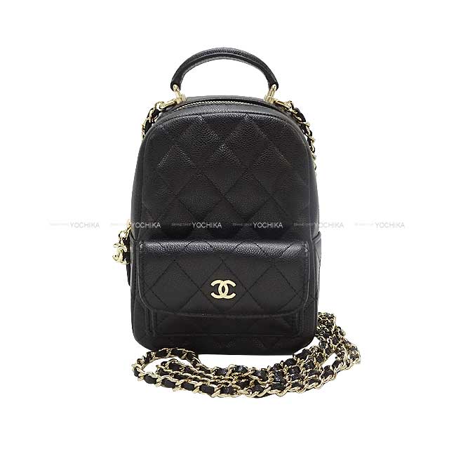 CHANEL Backpack/daypack/Ruck sack Matlasse COCO Mark Chain Card case Noir (Black) Graind Calf(Caviarskin) ChainShoulder 32.3"x2 Champagne Gold HW AP3753[BRAND NEW][Authentic]