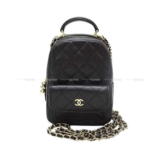 CHANEL Backpack/daypack/Ruck sack Matlasse COCO Mark Chain Card case Noir (Black) Graind Calf(Caviarskin) ChainShoulder 32.3"x2 Champagne Gold HW AP3753[BRAND NEW][Authentic]