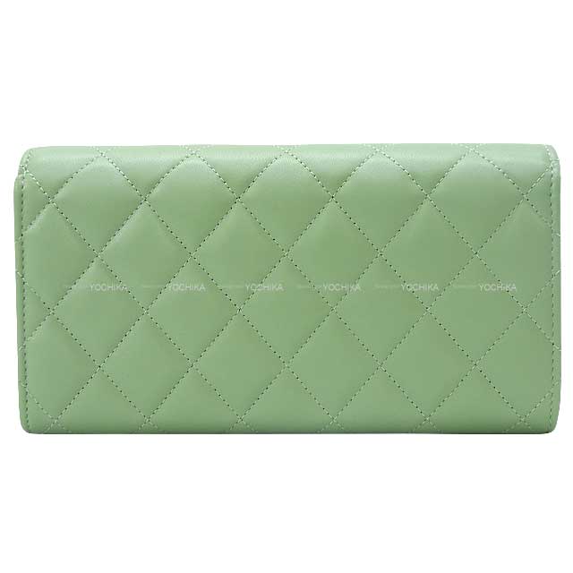 CHANEL long wallet Star Cocomark Matelasse Flap Light Green Lambskin Silver HW AP3724[BRAND NEW][Authentic]