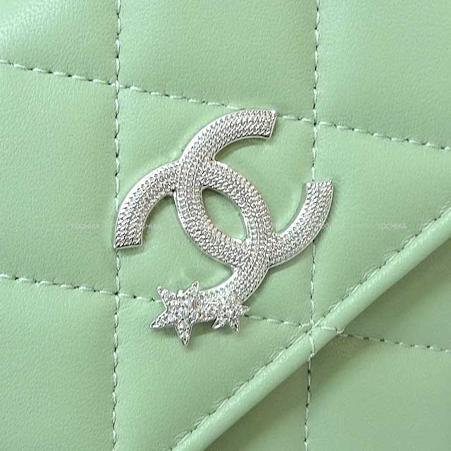 CHANEL long wallet Star Cocomark Matelasse Flap Light Green Lambskin Silver HW AP3724[BRAND NEW][Authentic]