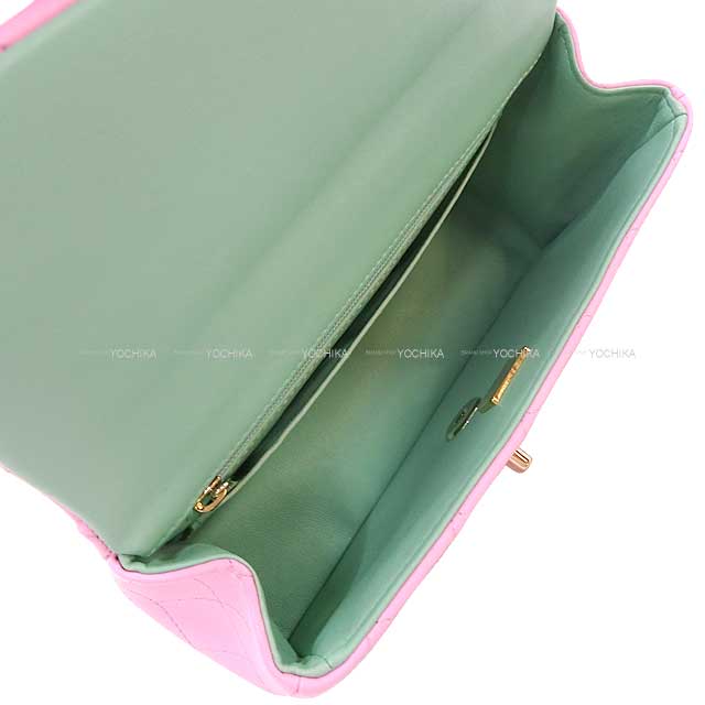 CHANEL Shoulder bag Matelasse COCO Mark Top Handle Mini Flap Chain Pink/Mint Green Lambskin Champagne Gold HW AS2431[EXCELLENT][Authentic]