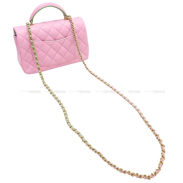 CHANEL Shoulder bag Matelasse COCO Mark Top Handle Mini Flap Chain Pink/Mint Green Lambskin Champagne Gold HW AS2431[EXCELLENT][Authentic]