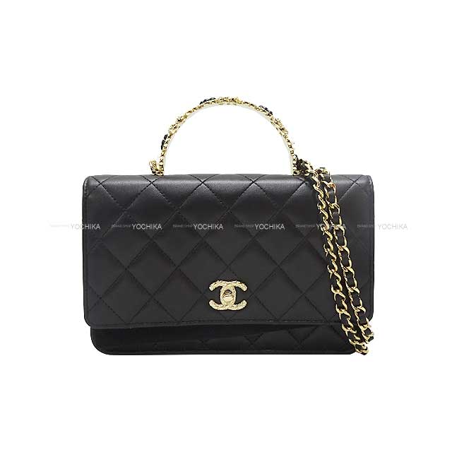 2023AW NEW CHANEL Shoulder bag Matelasse Here Mark Flower Top Steering Wheel Chain Phone Case Back Noir (Black) Lambskin Champagne Gold HW AP3575[EXCELLENT][Authentic]