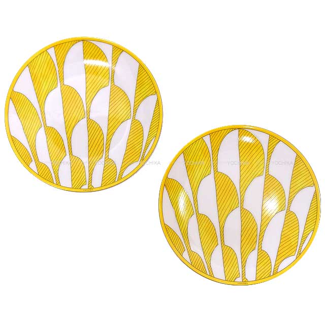 HERMES tableware Pan plates 21cm Soleil de Hermes Jaune/Blanc (White) Porcelain Diameter14cm[BRAND NEW][Authentic]