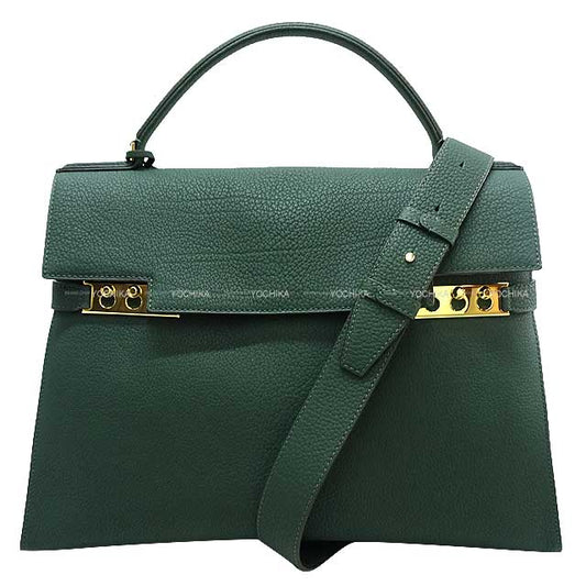 Delvaux Shoulder bag Tempete XL Forest green Derby calf Gold HW AA0632BNV0AZDDO[EXCELLENT][Authentic]