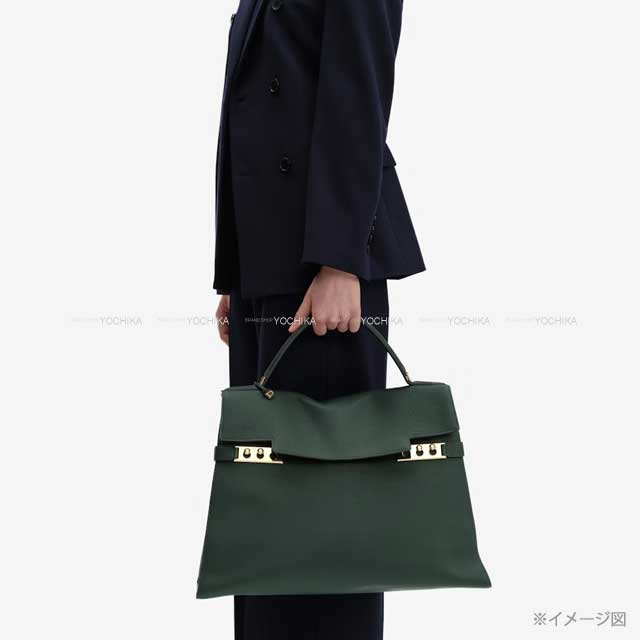 Delvaux Shoulder bag Tempete XL Forest green Derby calf Gold HW AA0632BNV0AZDDO[EXCELLENT][Authentic]