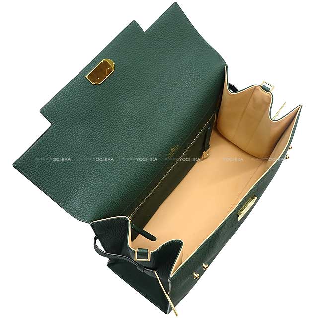 Delvaux Shoulder bag Tempete XL Forest green Derby calf Gold HW AA0632BNV0AZDDO[EXCELLENT][Authentic]