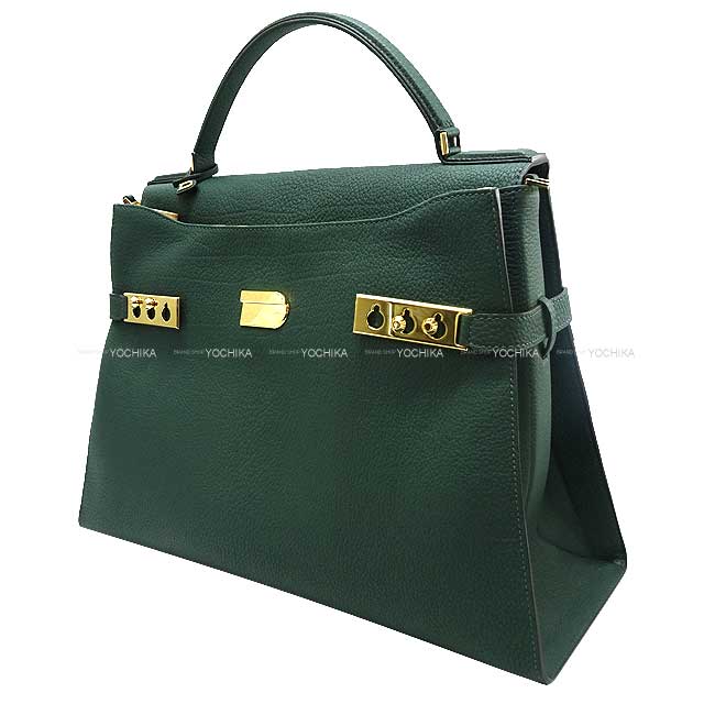 Delvaux Shoulder bag Tempete XL Forest green Derby calf Gold HW AA0632BNV0AZDDO[EXCELLENT][Authentic]