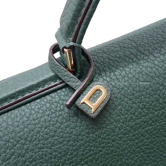 Delvaux Shoulder bag Tempete XL Forest green Derby calf Gold HW AA0632BNV0AZDDO[EXCELLENT][Authentic]