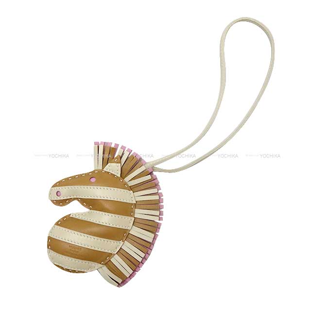 HERMES bagcharm Geegee Savannah Zebra Chai/Craie/Mauve Pale Agneau Milo Stamp Z[EXCELLENT][Authentic]