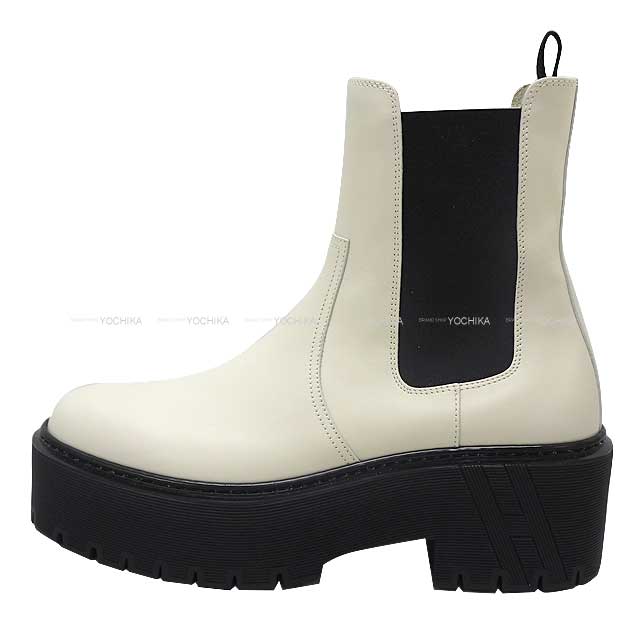 HERMES boots Side Gore Short Harrow Blanc (White) Calfskin 37[BRAND NEW][Authentic]