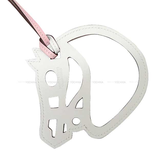 HERMES bag charm Paddock Cheval Rose Sakura/Blanc (White) Veau Swift[EXCELLENT][Authentic]