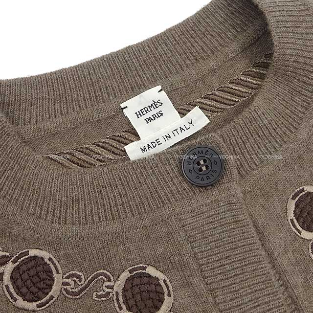 2023 AW HERMES Cardigan Long Sleeve Crewneck Les Tambours #38 Gris/Etoupe Virgin wool 98%/Nylon 1%/Polyurethane 1%[EXCELLENT][Authentic]