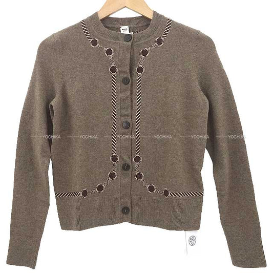 2023 AW HERMES Cardigan Long Sleeve Crewneck Les Tambours #38 Gris/Etoupe Virgin wool 98%/Nylon 1%/Polyurethane 1%[EXCELLENT][Authentic]