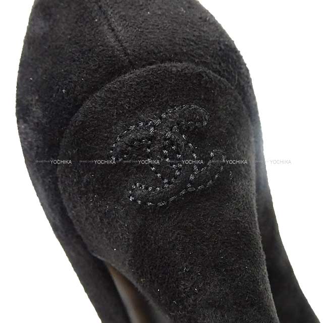 CHANEL pumps heel Coco marks Noir (Black) Suede Leather #35.5 G45126[EXCELLENT][Authentic]